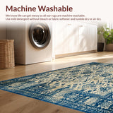 Ultra Soft Area Rug, Non Slip, Stain Resistant, Washable Area Rugs for Living Room, Bedroom, Tan Shibori(Blue)