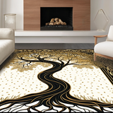 Ultra Soft Area Rug, Non Slip, Stain Resistant, Washable Area Rugs for Living Room, Bedroom, Rustic Tree Motif Elegance(Gold)