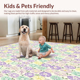 Ultra Soft Area Rug, Non Slip, Stain Resistant, Washable Area Rugs for Living Room, Bedroom, Stylish Low Pile with Whimsical Floral Circles in Tones(Beige)