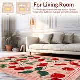 Ultra Soft Area Rug, Non Slip, Stain Resistant, Washable Area Rugs for Living Room, Bedroom, Coquette Pink Bow Fruit Burst Rug with Cherry Motif and Non Slip Design(Pink)