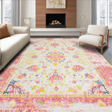 Ultra Soft Area Rug, Non Slip, Stain Resistant, Washable Area Rugs for Living Room, Bedroom, Whimsical Creamy Blossom Pattern(Pink)
