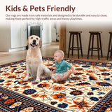 Ultra Soft Area Rug, Non Slip, Stain Resistant, Washable Area Rugs for Living Room, Bedroom, Lively Distressed Medallion Visual(White)
