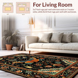 Ultra Soft Area Rug, Non Slip, Stain Resistant, Washable Area Rugs for Living Room, Bedroom, Nature-Inspired Floral Harmony(Black)