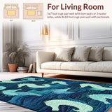 Ultra Soft Area Rug, Non Slip, Stain Resistant, Washable Area Rugs for Living Room, Bedroom, Elegant Coastal Seahorse Carpet with Blue Gradient and Symmetrical Wave Patterns(Blue)