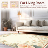 Ultra Soft Area Rug, Non Slip, Stain Resistant, Washable Area Rugs for Living Room, Bedroom, Pastel Floral Blossom Area with Vintage Inspired Botanical Design(Beige)