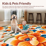 Ultra Soft Area Rug, Non Slip, Stain Resistant, Washable Area Rugs for Living Room, Bedroom, Lively Outdoor Blossom Patterned Rug(Orange)