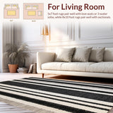Ultra Soft Area Rug, Non Slip, Stain Resistant, Washable Area Rugs for Living Room, Bedroom, Onyx & Linen Stripe Woven Rug, Stylish Hallway Accent Carpet(Black)
