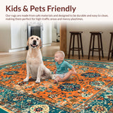Ultra Soft Area Rug, Non Slip, Stain Resistant, Washable Area Rugs for Living Room, Bedroom, Artful Distressed Lattice Style(Orange)