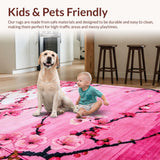 Ultra Soft Area Rug, Non Slip, Stain Resistant, Washable Area Rugs for Living Room, Bedroom, Japanese Garden Inspired Motif(Pink)