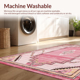 Ultra Soft Area Rug, Non Slip, Stain Resistant, Washable Area Rugs for Living Room, Bedroom, Trendy Round Western Aesthetic(Pink)