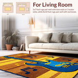 Ultra Soft Area Rug, Non Slip, Stain Resistant, Washable Area Rugs for Living Room, Bedroom, Eclectic Vintage Guitar Motif(Brown)
