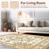 Ultra Soft Area Rug, Non Slip, Stain Resistant, Washable Area Rugs for Living Room, Bedroom, Boho Medallion Area Showcasing Ornate Centerpiece and Muted Earth Palette(Beige)