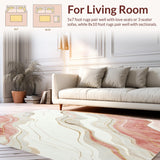 Ultra Soft Area Rug, Non Slip, Stain Resistant, Washable Area Rugs for Living Room, Bedroom, Modern Marble Inspired Area with Blush and Cream Abstract Swirls(White)