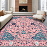 Ultra Soft Area Rug, Non Slip, Stain Resistant, Washable Area Rugs for Living Room, Bedroom, Artful Black Floral Composition(Pink)