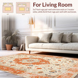 Ultra Soft Area Rug, Non Slip, Stain Resistant, Washable Area Rugs for Living Room, Bedroom, Whimsical Bright Medallion Flair(Orange)