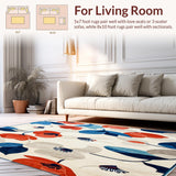 Ultra Soft Area Rug, Non Slip, Stain Resistant, Washable Area Rugs for Living Room, Bedroom, Contemporary Meadow Reverie with Abstract Petals and Layered Florals(White)