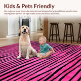 Ultra Soft Area Rug, Non Slip, Stain Resistant, Washable Area Rugs for Living Room, Bedroom, Chic Hot Pink Zebra Motif(Pink)