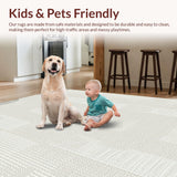 Ultra Soft Area Rug, Non Slip, Stain Resistant, Washable Area Rugs for Living Room, Bedroom, Rustic Textured Scalloped Motif(Beige)