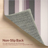 Ultra Soft Area Rug, Non Slip, Stain Resistant, Washable Area Rugs for Living Room, Bedroom, Chic Neutral Textured Stripe Motif(Purple)
