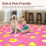 Ultra Soft Area Rug, Non Slip, Stain Resistant, Washable Area Rugs for Living Room, Bedroom, Trendy Colorful Nature-Inspired Print(Pink)