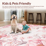 Ultra Soft Area Rug, Non Slip, Stain Resistant, Washable Area Rugs for Living Room, Bedroom, Bright Cheerful Floral Expression(Pink)