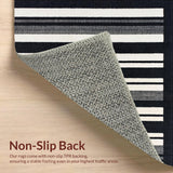 Ultra Soft Area Rug, Non Slip, Stain Resistant, Washable Area Rugs for Living Room, Bedroom, Ebony Ivory Stripe Woven Floor Rug, Chic Farmhouse Porch Decor(Black)
