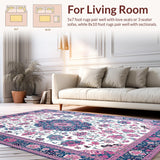 Ultra Soft Area Rug, Non Slip, Stain Resistant, Washable Area Rugs for Living Room, Bedroom, Elegant Ogee Inspired Composition(White)