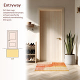 Ultra Soft Area Rug, Non Slip, Stain Resistant, Washable Area Rugs for Living Room, Bedroom, Elegant Peach and Gold Contemporary Floor Covering With Abstract Linear Motifs(Orange)