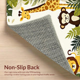 Ultra Soft Area Rug, Non Slip, Stain Resistant, Washable Area Rugs for Living Room, Bedroom, Dreamy Safari Beige Area Featuring Sweet Jungle Creatures(Green)