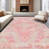 Ultra Soft Area Rug, Non Slip, Stain Resistant, Washable Area Rugs for Living Room, Bedroom, Lush Cozy Ogee Inspired Art(Pink)
