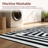 Ultra Soft Area Rug, Non Slip, Stain Resistant, Washable Area Rugs for Living Room, Bedroom, Optical Illusion Rug Stripe Maze Woven Floor Art Carpet(Black)