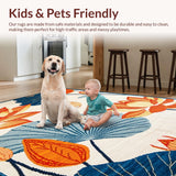 Ultra Soft Area Rug, Non Slip, Stain Resistant, Washable Area Rugs for Living Room, Bedroom, Elegant Colorful Leaf Pattern(Orange)