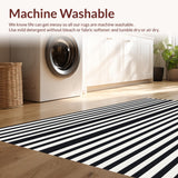 Ultra Soft Area Rug, Non Slip, Stain Resistant, Washable Area Rugs for Living Room, Bedroom, Stylish Black and White Stripe Area Rug with Classic Retro Lattice Motif(Black)