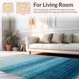 Ultra Soft Area Rug, Non Slip, Stain Resistant, Washable Area Rugs for Living Room, Bedroom, Stripe Patterned Outdoor Porch Mat(Blue)