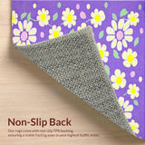 Ultra Soft Area Rug, Non Slip, Stain Resistant, Washable Area Rugs for Living Room, Bedroom, Artistic Groovy Floral Touch(Purple)