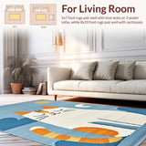 Ultra Soft Area Rug, Non Slip, Stain Resistant, Washable Area Rugs for Living Room, Bedroom, Cutesy Feline Character Design(Blue)