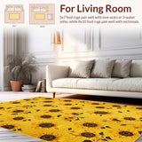 Ultra Soft Area Rug, Non Slip, Stain Resistant, Washable Area Rugs for Living Room, Bedroom, Playful Flower-Centric Visual Style(Yellow)