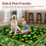 Ultra Soft Area Rug, Non Slip, Stain Resistant, Washable Area Rugs for Living Room, Bedroom, Rustic Springtime Clover Motif(Green)