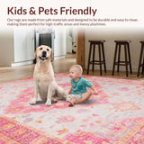 Ultra Soft Area Rug, Non Slip, Stain Resistant, Washable Area Rugs for Living Room, Bedroom, Charming Pink Floral Elegance(Pink)