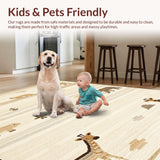 Ultra Soft Area Rug, Non Slip, Stain Resistant, Washable Area Rugs for Living Room, Bedroom, Safari Themed Playful Animal Motifs(Beige)