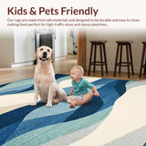 Ultra Soft Area Rug, Non Slip, Stain Resistant, Washable Area Rugs for Living Room, Bedroom, Coastal Surfboard Rug with Abstract Ocean Waves and Character Outlines(Blue)