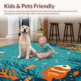 Ultra Soft Area Rug, Non Slip, Stain Resistant, Washable Area Rugs for Living Room, Bedroom, Vibrant Sea Life Motif(Blue)