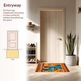 Ultra Soft Area Rug, Non Slip, Stain Resistant, Washable Area Rugs for Living Room, Bedroom, Artful Elephant Motif in Blue(Orange)