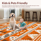 Ultra Soft Area Rug, Non Slip, Stain Resistant, Washable Area Rugs for Living Room, Bedroom, Lively Southwestern Color Fusion(Orange)
