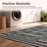Ultra Soft Area Rug, Non Slip, Stain Resistant, Washable Area Rugs for Living Room, Bedroom, Elegant High-Contrast Linear Elements(Black)