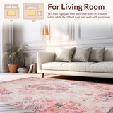 Ultra Soft Area Rug, Non Slip, Stain Resistant, Washable Area Rugs for Living Room, Bedroom, Serene Earthy Medallion Style(Pink)