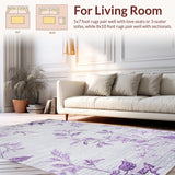 Ultra Soft Area Rug, Non Slip, Stain Resistant, Washable Area Rugs for Living Room, Bedroom, Trendy Floral Contemporary Touch(Purple)