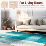 Ultra Soft Area Rug, Non Slip, Stain Resistant, Washable Area Rugs for Living Room, Bedroom, Modern Round Area Rug with Striking Teal Ombre and Geometric Elements(Blue)