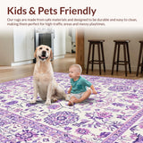 Ultra Soft Area Rug, Non Slip, Stain Resistant, Washable Area Rugs for Living Room, Bedroom, Charming Round Blooming Fantasy(White)