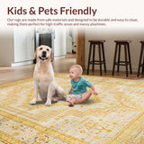 Ultra Soft Area Rug, Non Slip, Stain Resistant, Washable Area Rugs for Living Room, Bedroom, Rustic Neutral Trellis Pattern(Gold)
